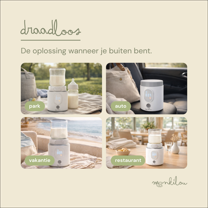 Draadloze flessenwarmer ideaal voor reizen met baby